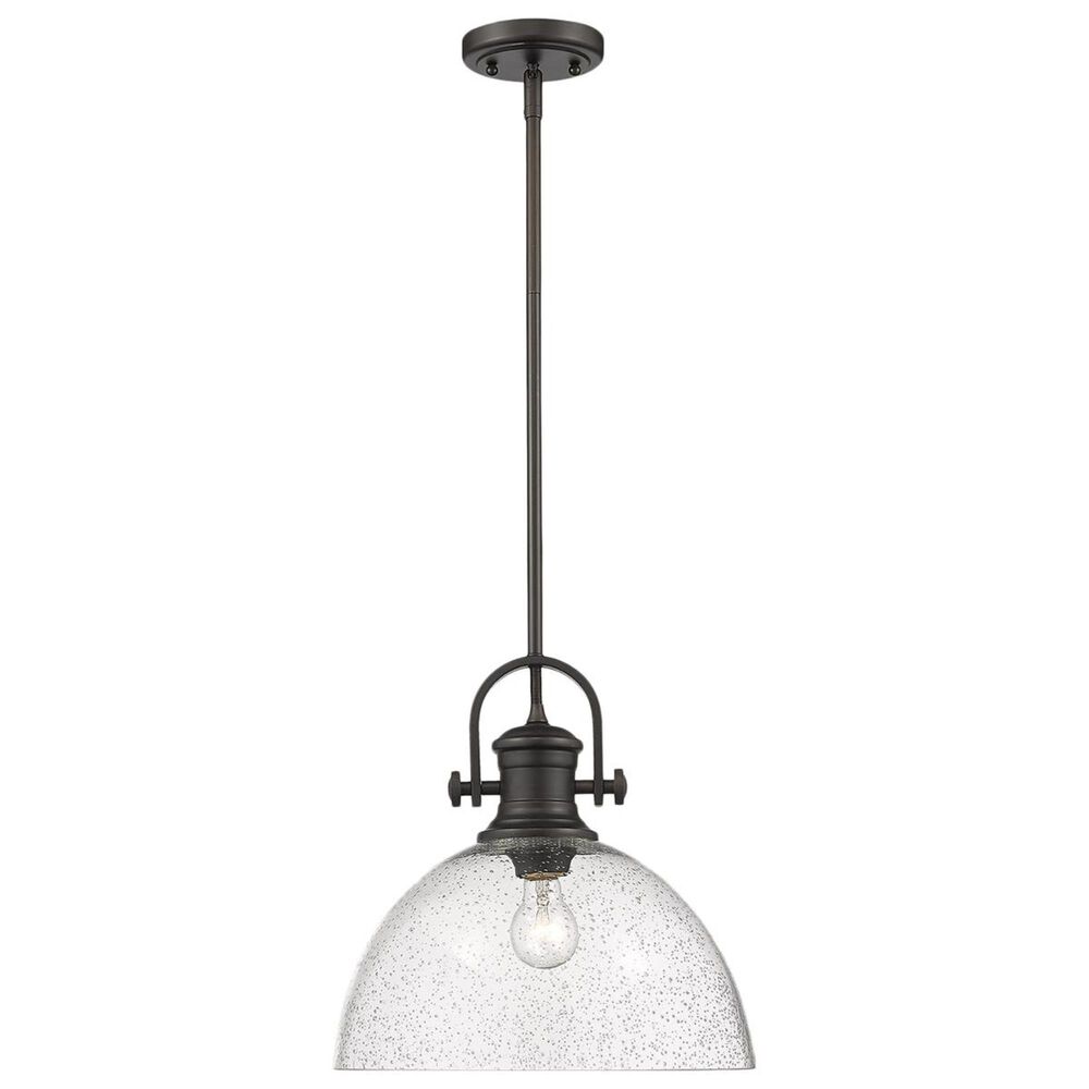 Golden Lighting Hines 1-Light Pendant in Rubbed Bronze with Seeded Glass, , large