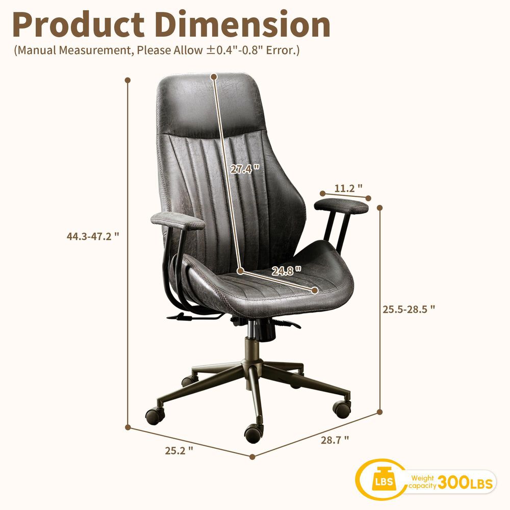 HOMLUX High Back Ergonomic Office Chair with Suede Leather in Gray, , large