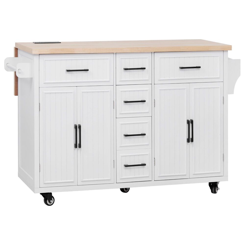 HOMLUX 56.5"" Kitchen Island with Drop Leaf in White and Natural, , large