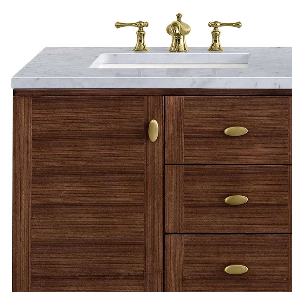 James Martin Vanities Amberly 60&quot; Double Bathroom Vanity in Walnut with 3 cm Carrara White Marble Top and Rectangular Sinks, , large