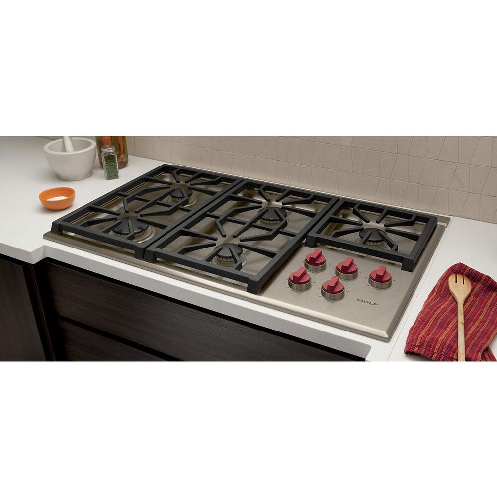 Wolf 36&quot; Professional 5 Burners Gas Cooktop in Stainless Steel, , large