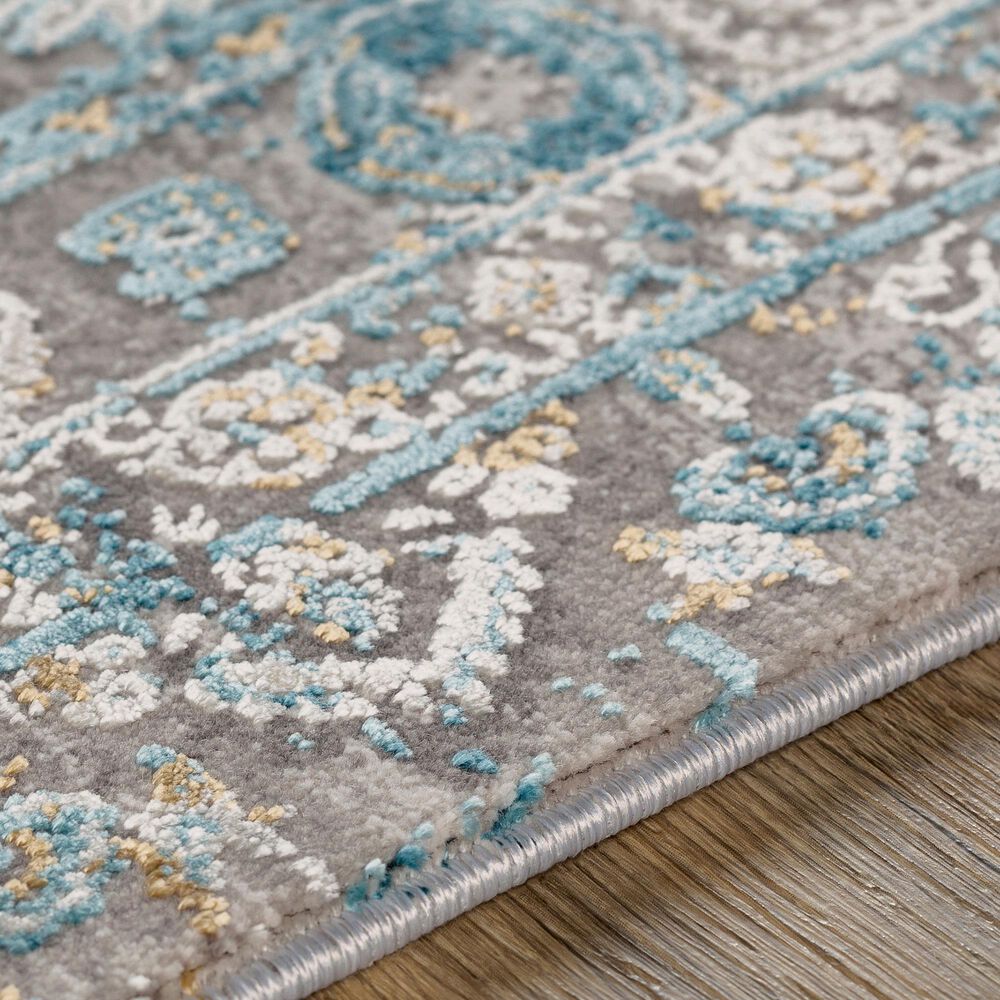 Surya Solar 3&#39; x 9&#39;10&quot; Gray, Teal, Dark Blue, Light Gray, Charcoal and Mustard Runner, , large