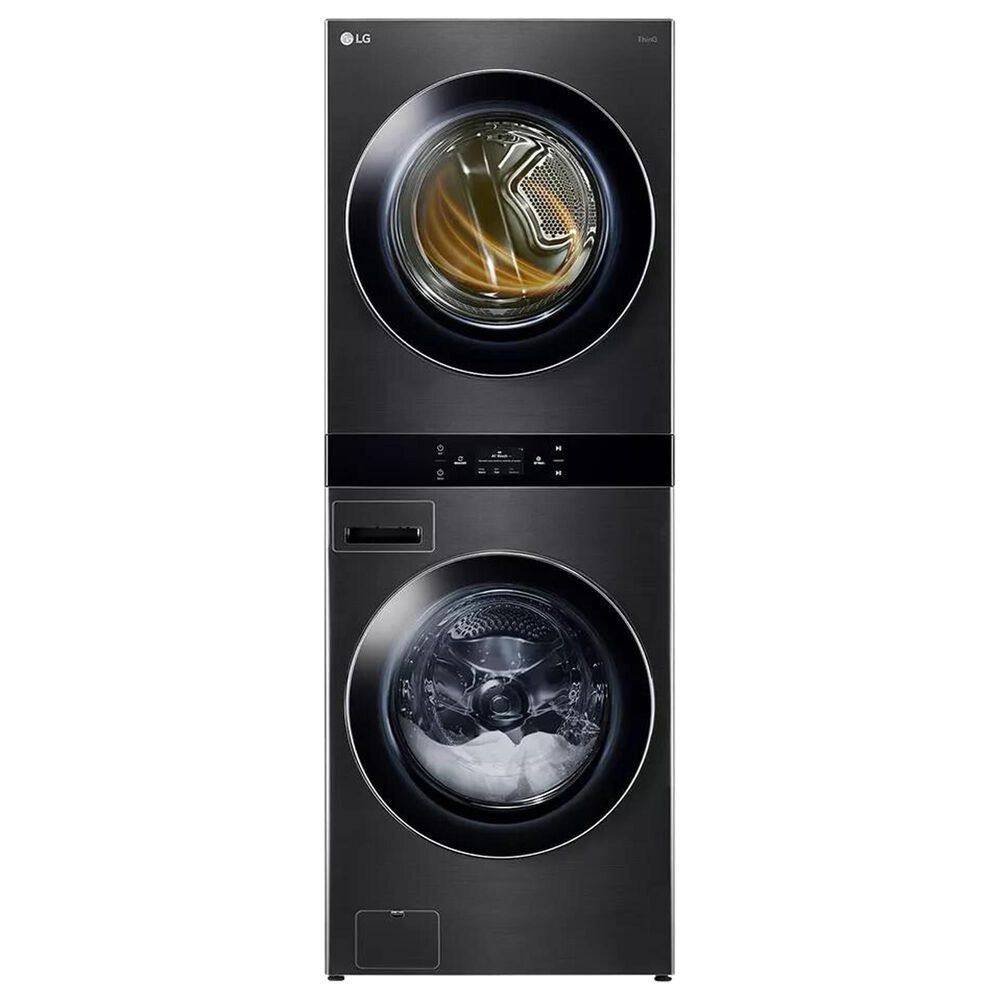 LG 5.0 cu.ft. Washer, 7.4 cu.ft. Gas Dryer, Washtower with Center Control in Black Steel, , large