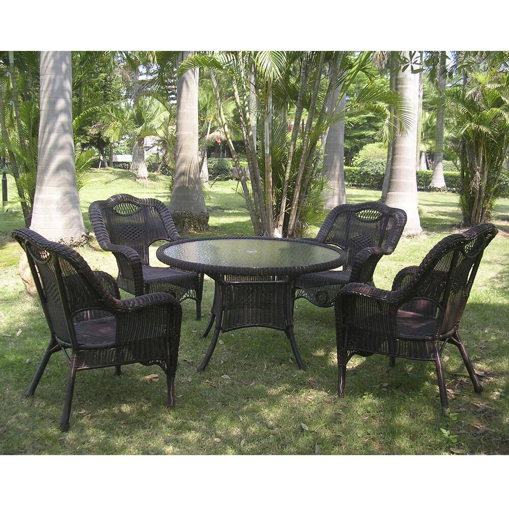 International Caravan Riviera 5-Piece Outdoor Dining Set in Antique Pecan, , large