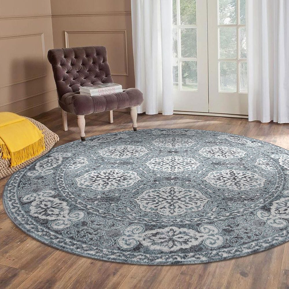 Amer Rugs Alexandria 6&#39;7&quot; Round Steel Blue Area Rug, , large