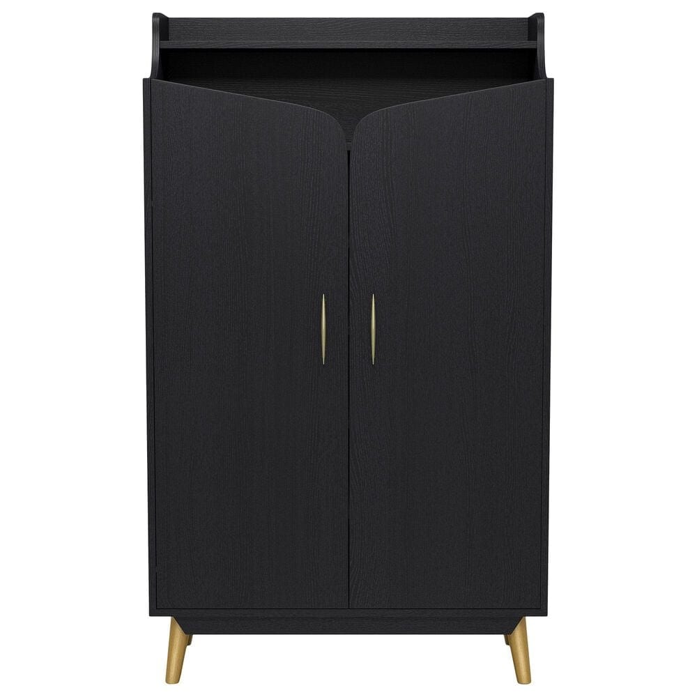Furniture of America Leclair 7-Shelf Shoe Cabinet in Black and Gold, , large