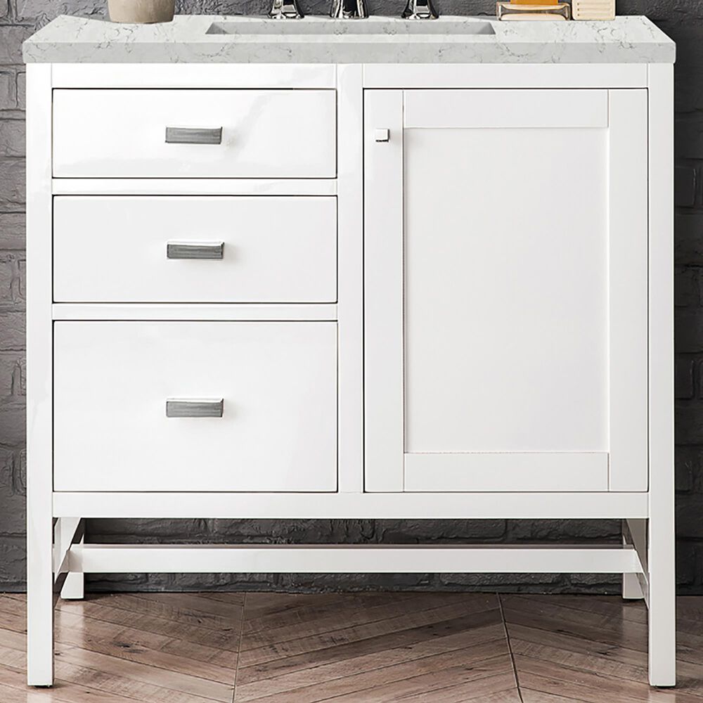 James Martin Vanities Addison 36&quot; Single Bathroom Vanity in Glossy White with 3 cm Eternal Jasmine Pearl Quartz Top and Rectangular Sink, , large