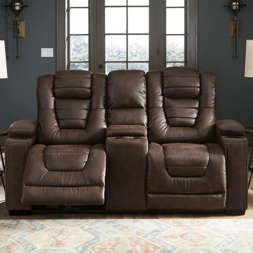 Ashley Owner&#39;s Box Power Reclining Loveseat with Console in Thyme, , large