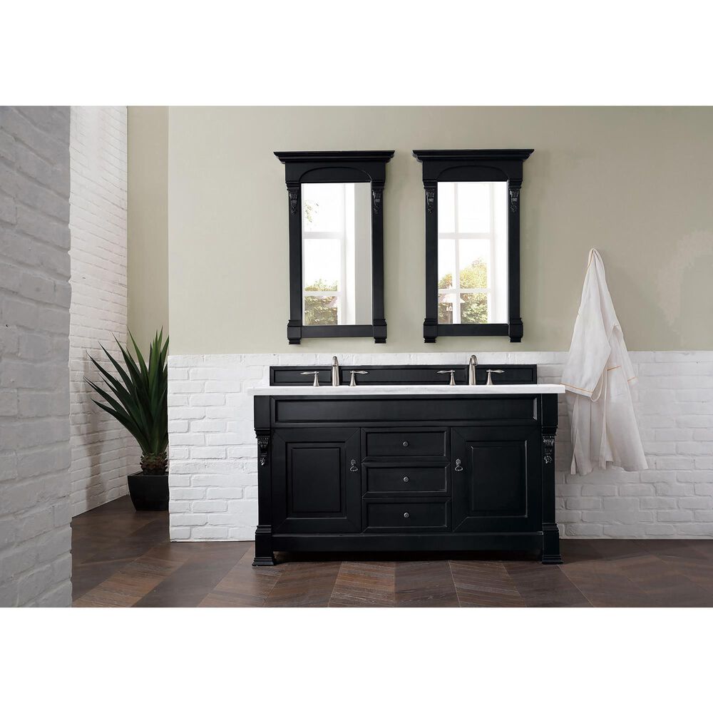 James Martin Vanities Brookfield 60&quot; Double Bathroom Vanity in Antique Black with 3 cm Arctic Fall Solid Surface Top and Rectangle Sink, , large