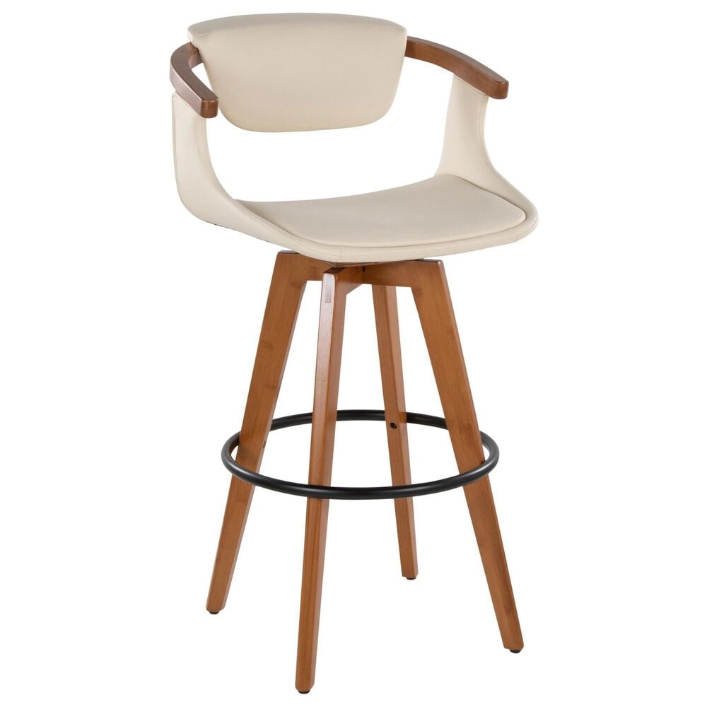 Lumisource Oracle Swivel Barstool with Cream Cushion in Walnut and Black, , large