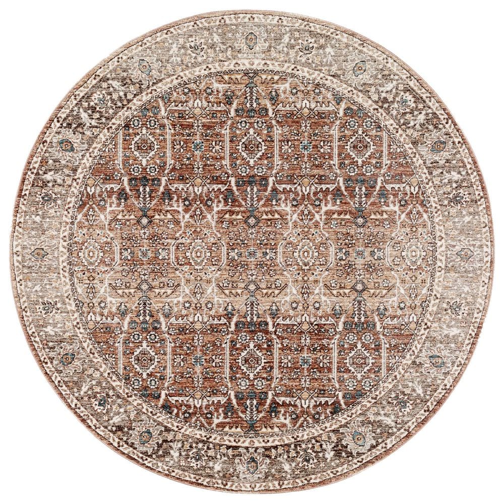 Surya Carlisle Oriental 5"3" Round Dusty Pink, Medium Brown, Light Gray, Pale Blue, Brown and Cream Area Rug, , large