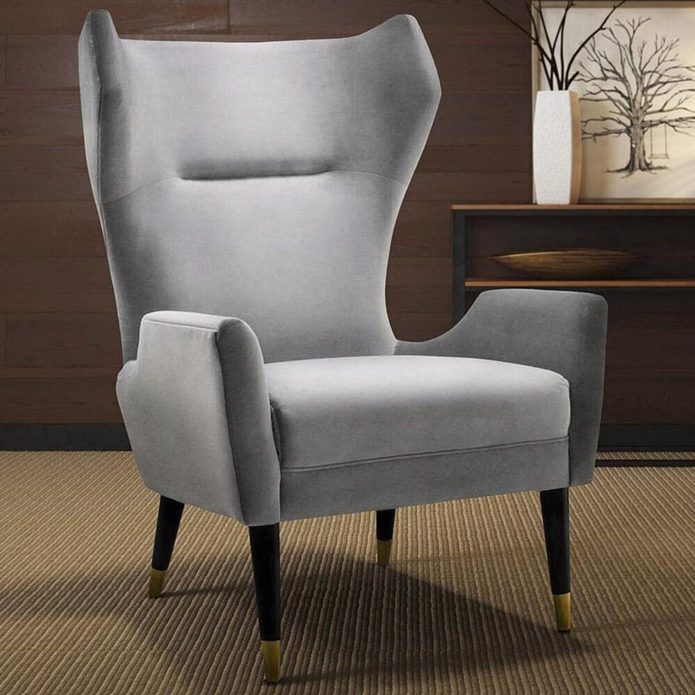 Tov Furniture Logan Velvet Chair in Grey, , large