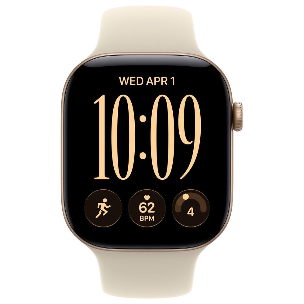 Apple Watch Series 12 (GPS) 46mm Light Gold Aluminum Case with Sand Sport Band - S/M and 2-Year AppleCare+, , large