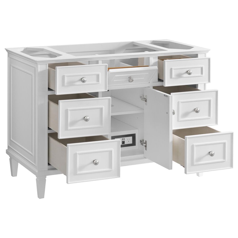 James Martin Vanities Lorelai 48&quot; Single Vanity in Bright White with Single Hole 3 cm White Zeus Quartz Top &amp; Backsplash, , large