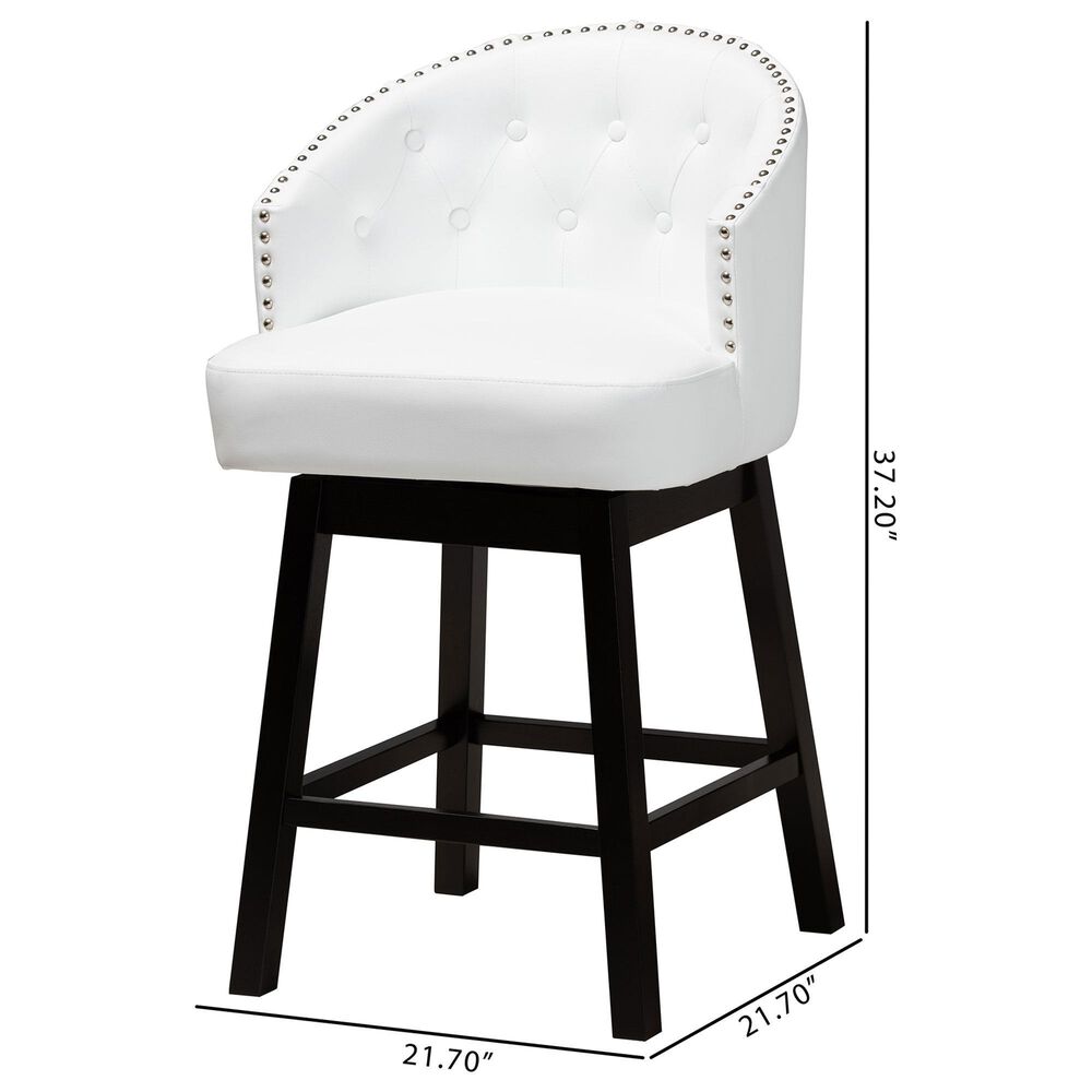 Baxton Studio Theron Swivel Counter Stool with White Cushion in Espresso Brown (Set of 2), , large