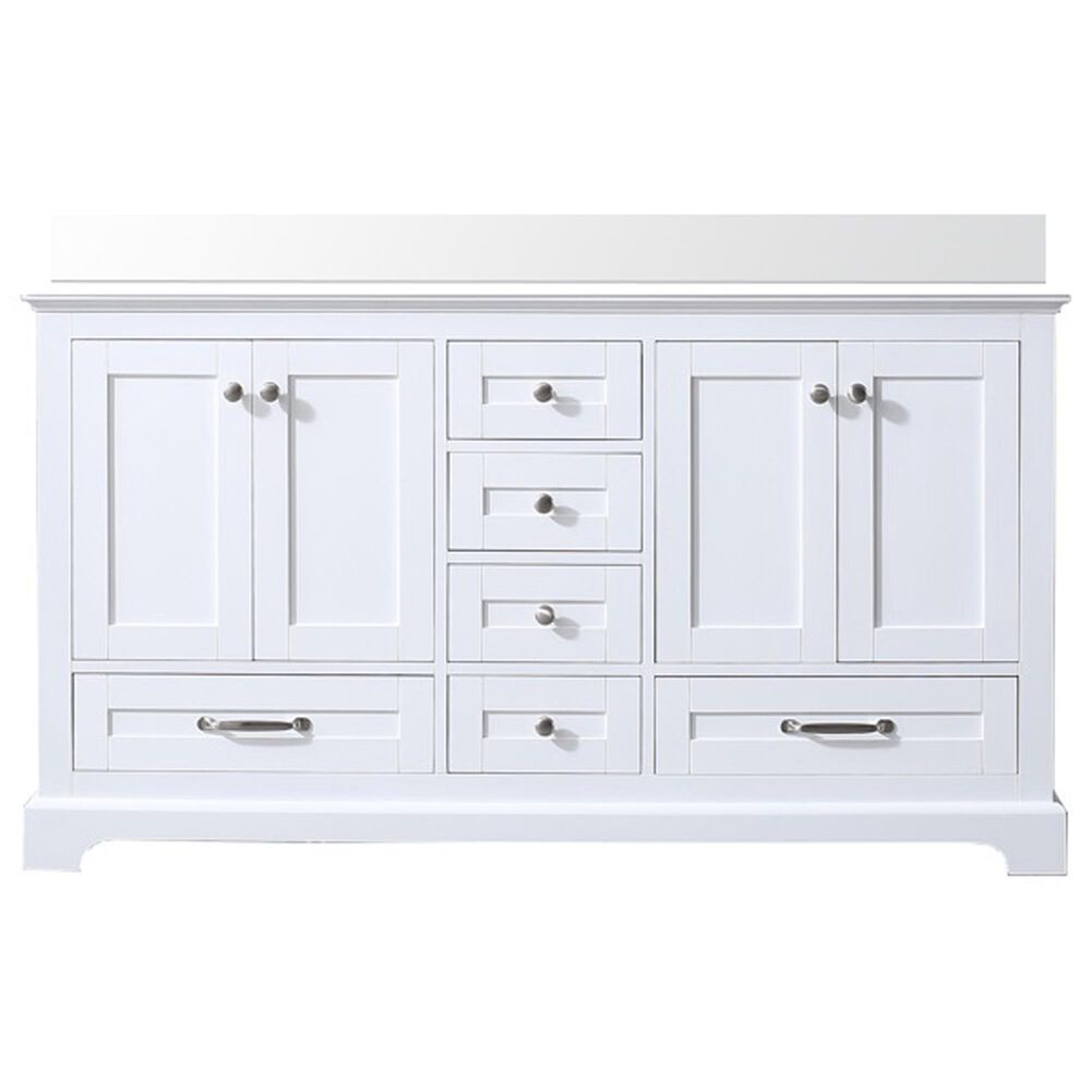 Lexora Home Dukes 60&quot; Double Bathroom Vanity in White with 2 cm White Cultured Marble Top and Rectangular Sinks, , large