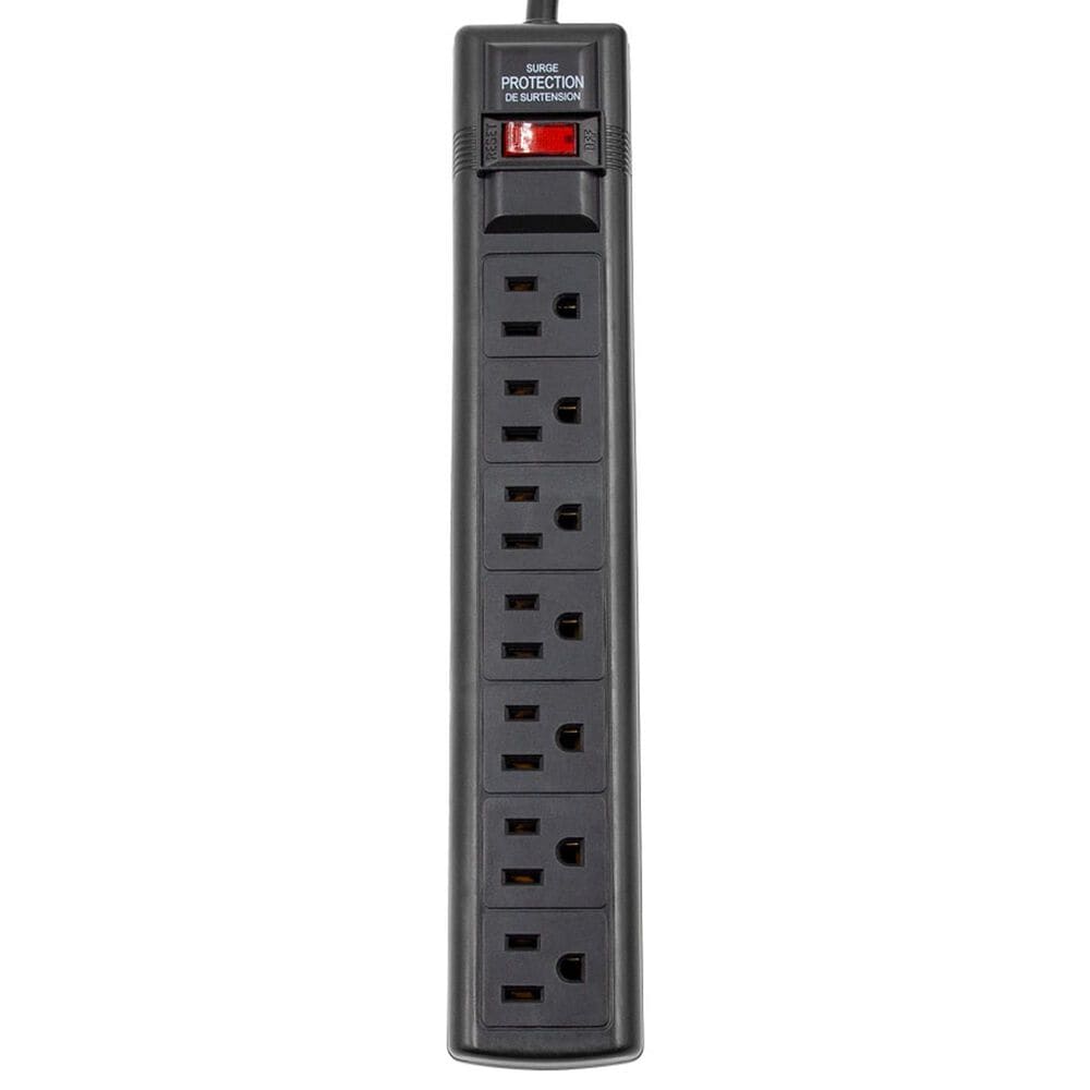 Helios 3-Piece 7 Outlet Surge Protector and 50' 16-Gauge Speaker Wire with Black Series 16' Subwoofer Cable in Black, , large