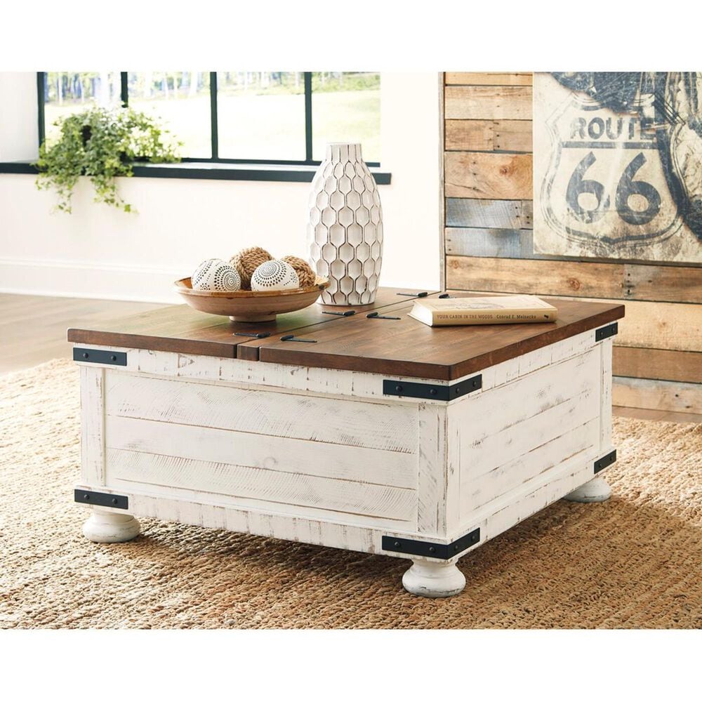 Ashley Wystfield Lift Top Cocktail Table in Vintage White and Warm Brown, , large