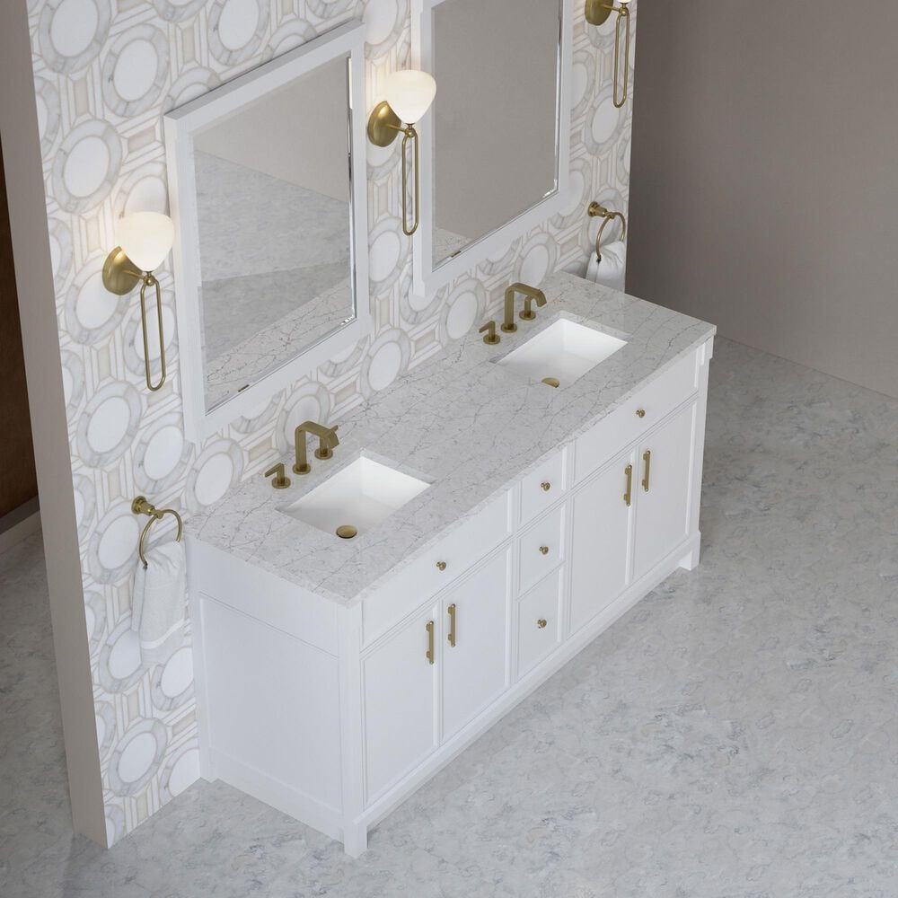 James Martin Bellshire 72" Double Bathroom Vanity in Bright White with 3 cm Eternal Jasmine Pearl Silestone Top and Rectangular Sinks, , large