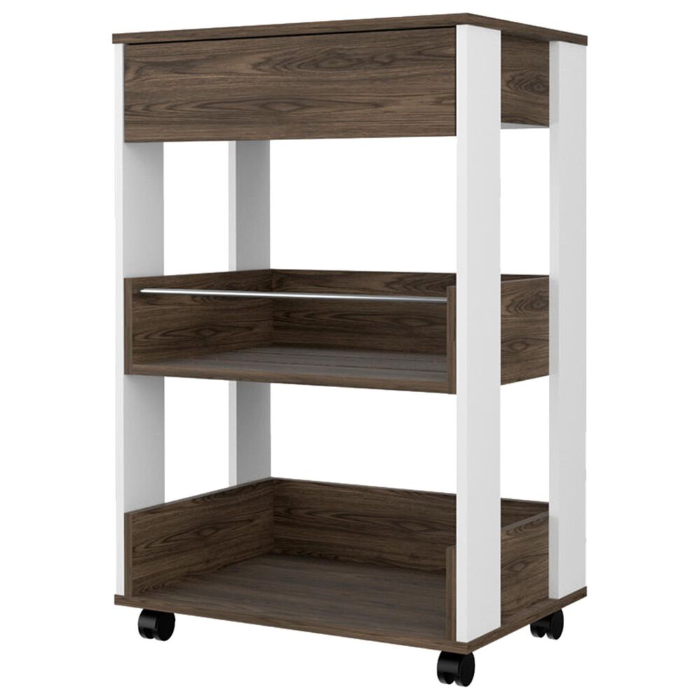 RST Brands Lindon Kitchen Rolling Cart in Walnut and White, , large