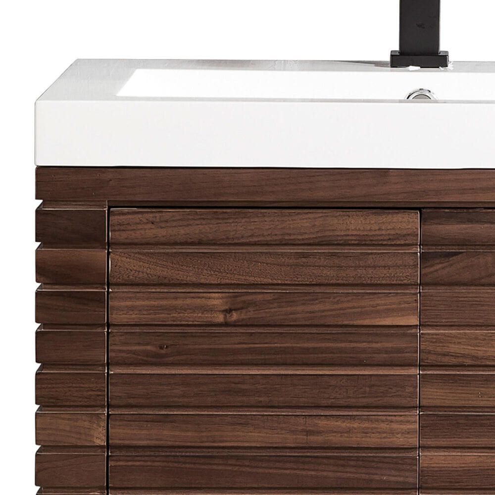 James Martin Vanities Linden 24&quot; Single Bathroom Vanity in Mid Century Walnut with 5 cm White Glossy Resin Top and Rectangular Sink, , large