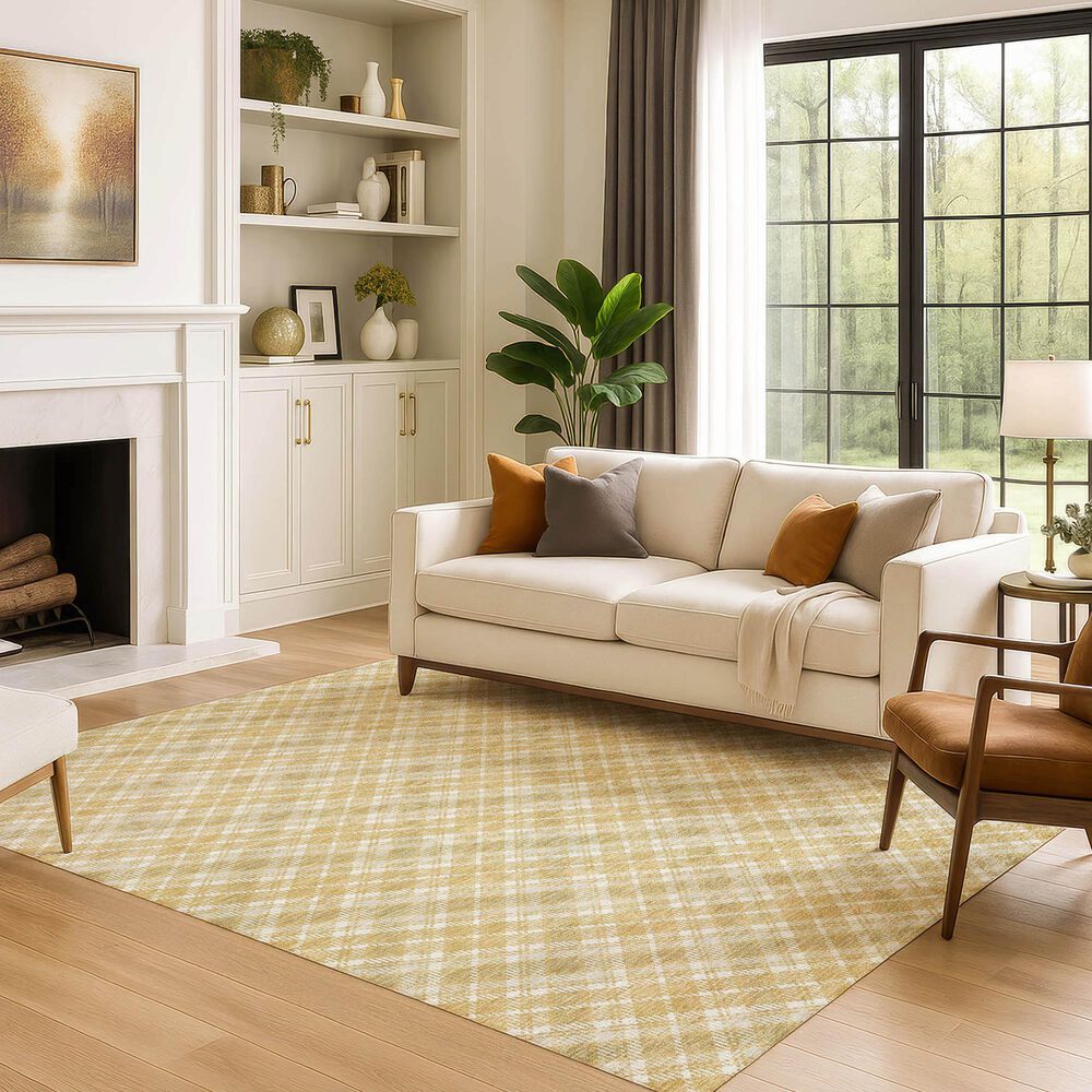 Dalyn Rug Company Soft Essentials Plaid Gold 9' x 12' Indoor/Outdoor Area Rug, , large