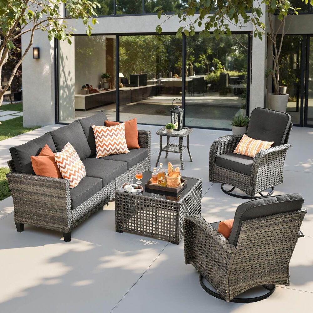 HOMLUX 5-Piece Outdoor Conversation Set in Black, , large