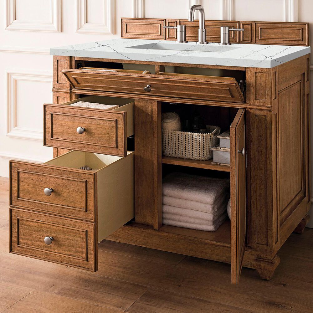 James Martin Vanities Bristol 36&quot; Single Bathroom Vanity in Saddle Brown with 3 cm Ethereal Noctis Quartz Top and Rectangular Sink, , large