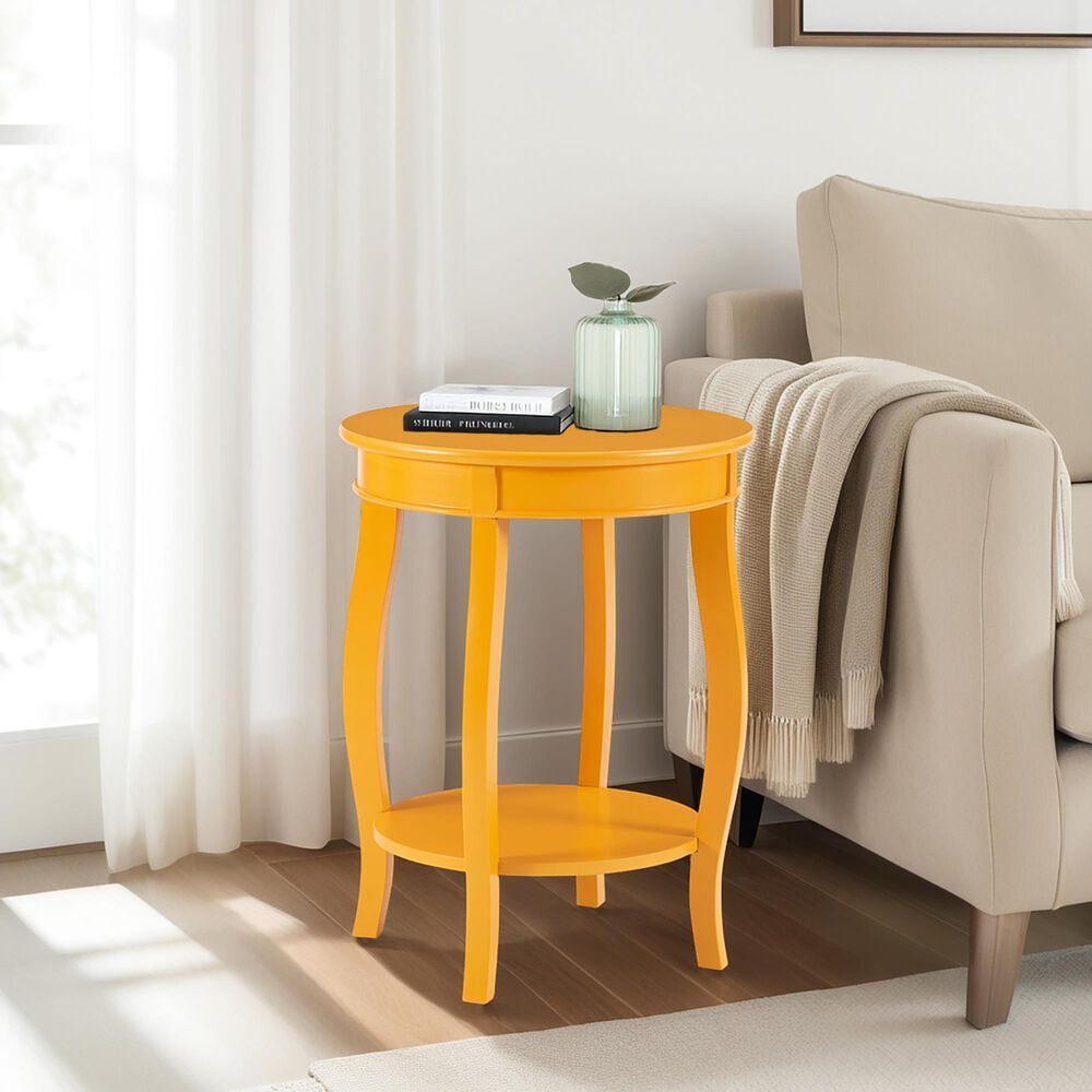 Linon Home Decor Rainbow Round Side Table in Yellow, , large