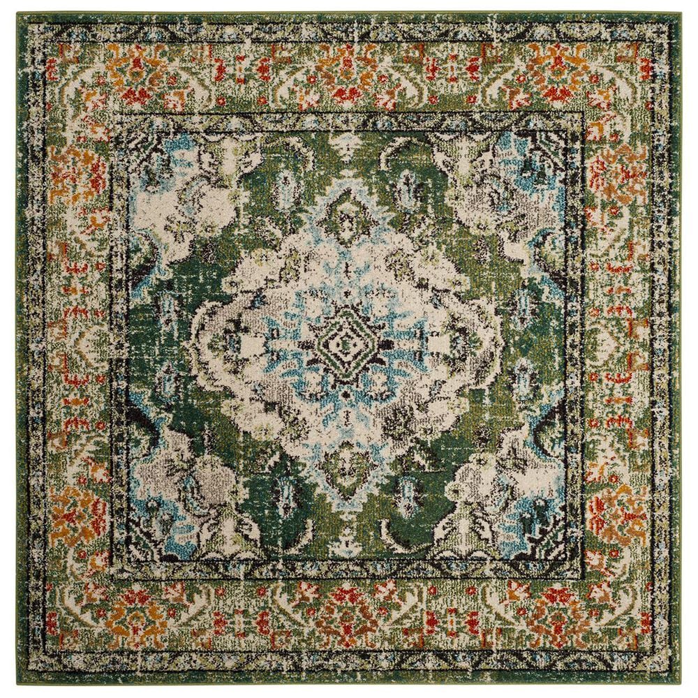 Safavieh Monaco MNC243F-5SQ 5" x 5" Forest Green/Light Blue Square Rug, , large