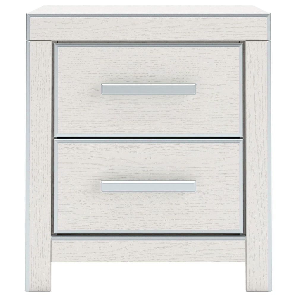 Ashley Zuraleus Queen Upholstered Panel Bed with Two Nightstands in Matte White, , large
