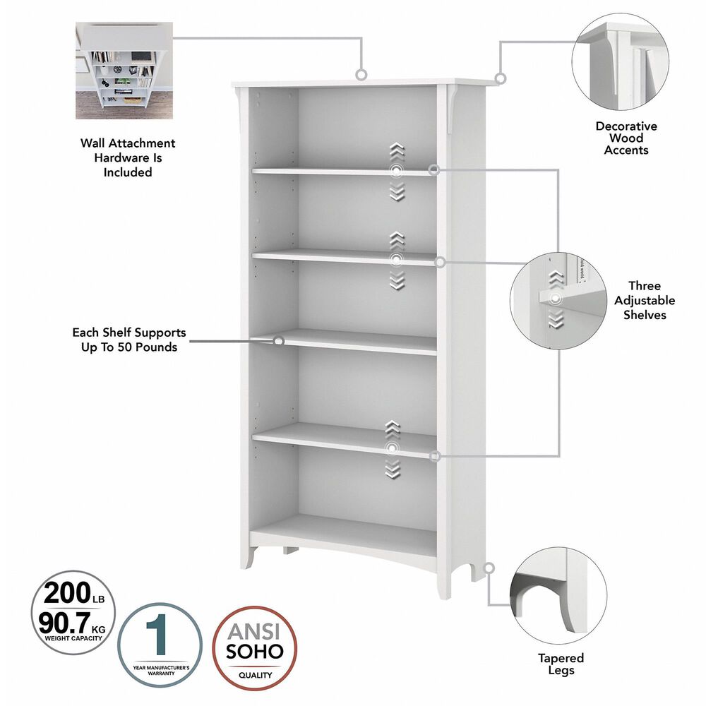 Bush Salinas 5Shelf Bookcase in Pure White Nebraska Furniture Mart