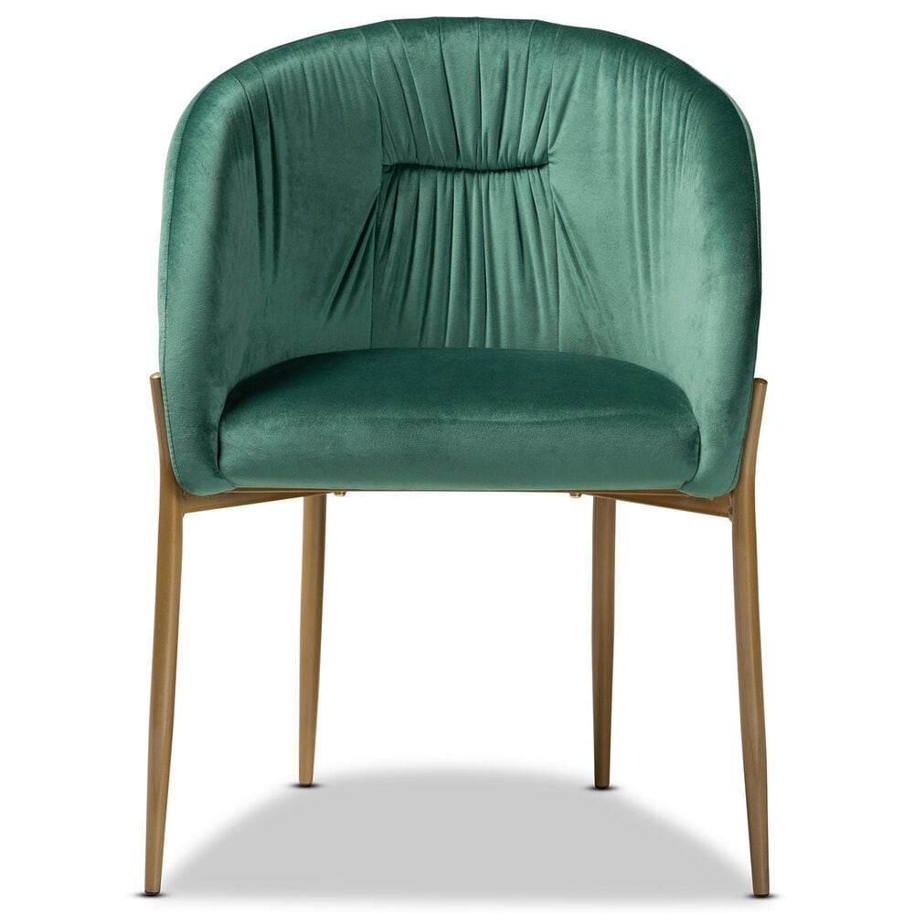 Baxton Studio Ballard Arm Chair with Green Velvet Upholstered in Gold, , large