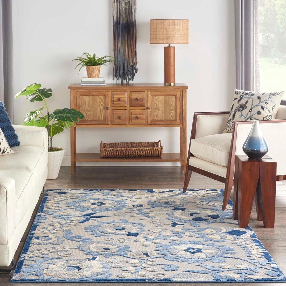 Nourison Aloha ALH17 3&#39;6&quot; x 5&#39;6&quot; Blue and Grey Indoor/Outdoor Area Rug, , large