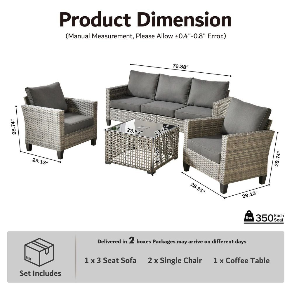HOMLUX 4-Piece Outdoor Conversation Set with Deep-Seat Sofa in Black, , large