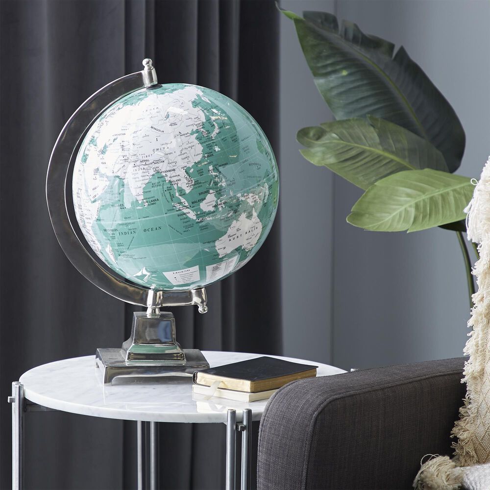 Maple and Jade World Map Educational Geographic Earth Globe in Teal, White and Satin Silver, , large