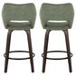 LumiSource Mustang 26" Swivel Counter Stool with Green Fabric Upholstery in Glazed Walnut and Black (Set of 2), , large