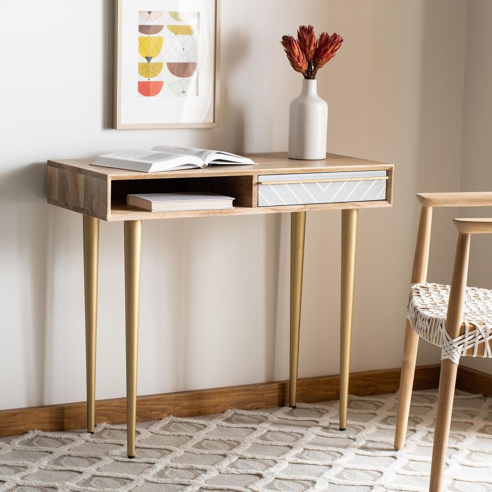 Safavieh Leni Desk in Natural/Brass, , large