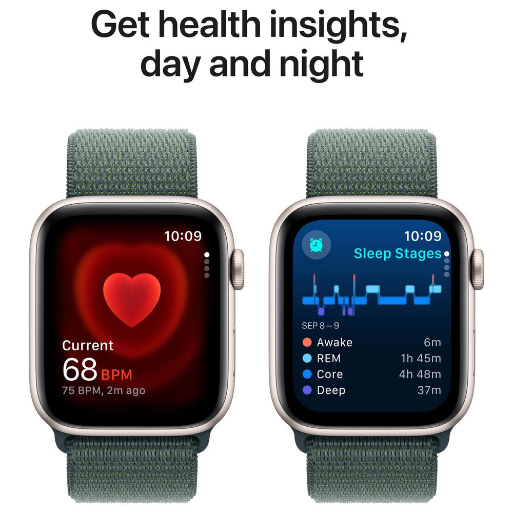 Apple Watch SE GPS + Cellular 44mm Starlight Aluminum Case with Lake Green Sport Loop, , large
