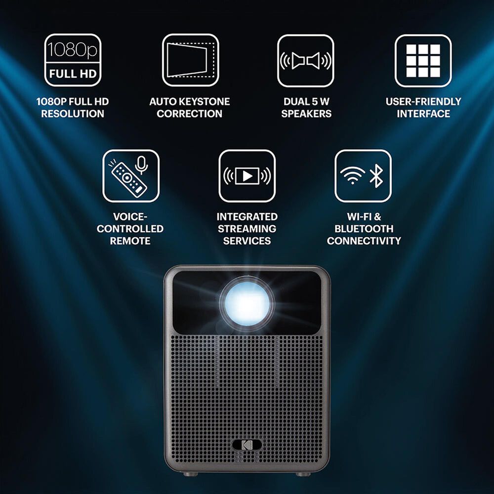 Kodak FLIK HD10 Smart Projector, 1080p Portable Projector with Bluetooth, Wi-Fi &amp; Android TV, , large