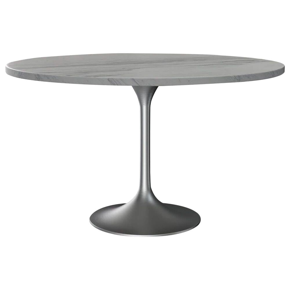 Leisuremod LeisureMod Verve Collection 48 Round Dining Table, Brushed Chrome Base with Laminated White Marbleized Top, , large