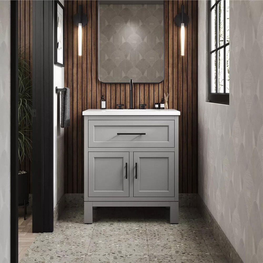 Kohler Quo 30&quot; Single Bathroom Vanity in White with 3 cm Pure White Quartz Top and Oval Sink, , large