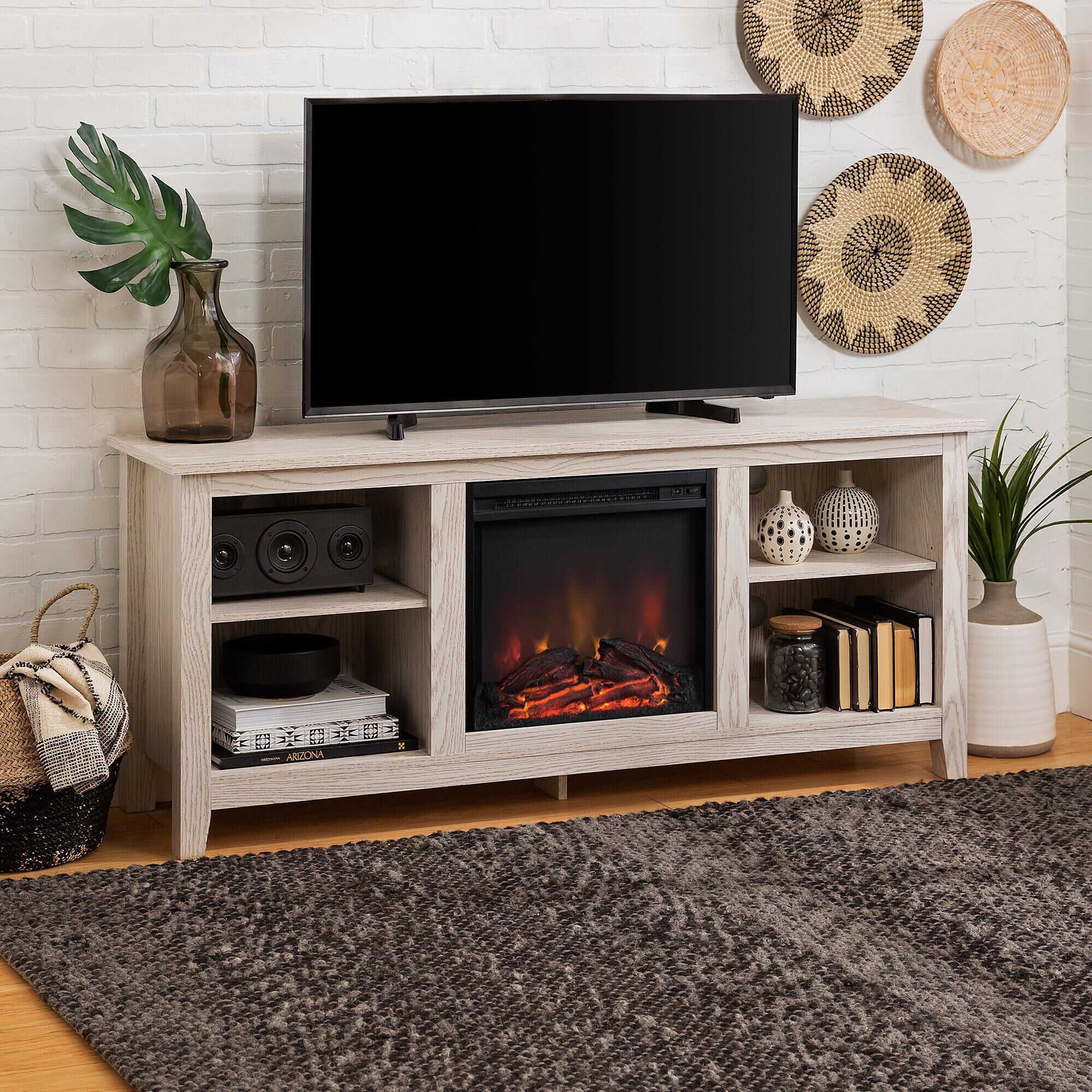 Fireplace tv on sale stand whitewash