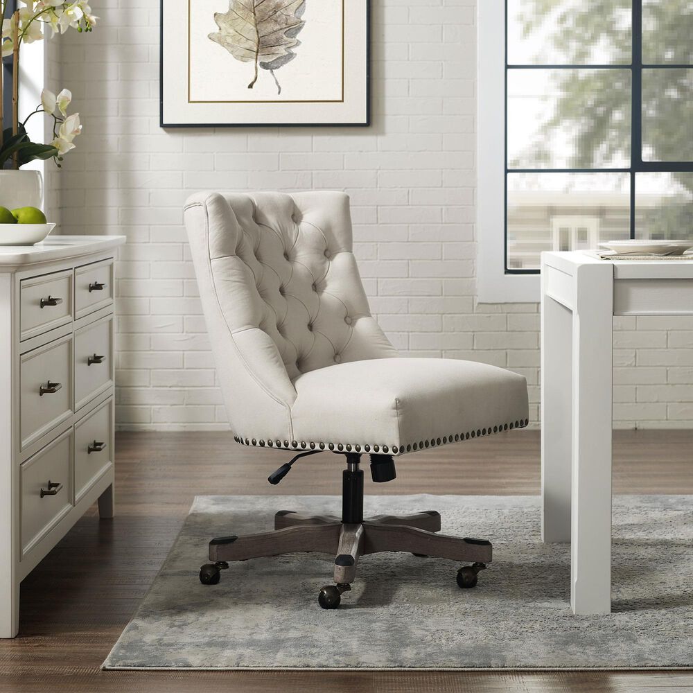 Linon Home Decor Della Office Chair with Natural Cushion in Gray Wash, , large