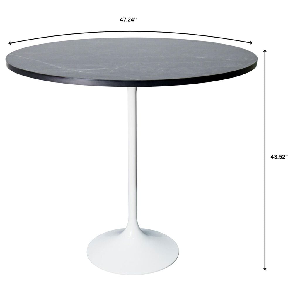 Leisuremod LeisureMod Verve Collection Modern Bar Height Table White Base with 48 Round Black Marbelized MDF Top, , large