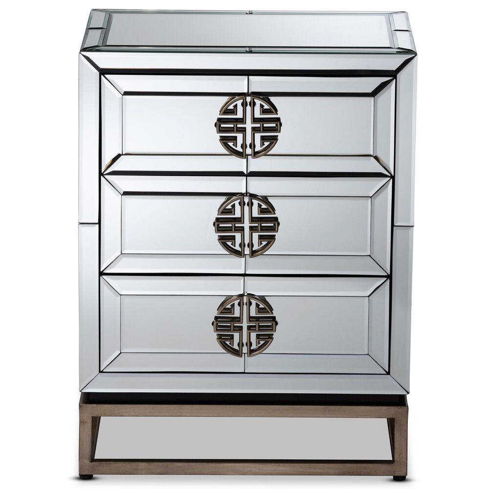 Baxton Studio Laken 3 Drawer Nightstand in Mirrored, , large