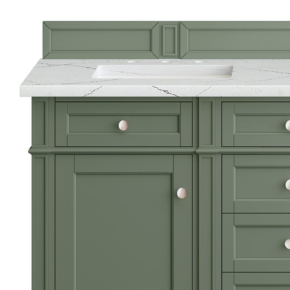 James Martin Vanities Brittany 60&quot; Double Bathroom Vanity in Smokey Celadon with 3 cm Ethereal Noctis Quartz Top and Rectangular Sinks, , large
