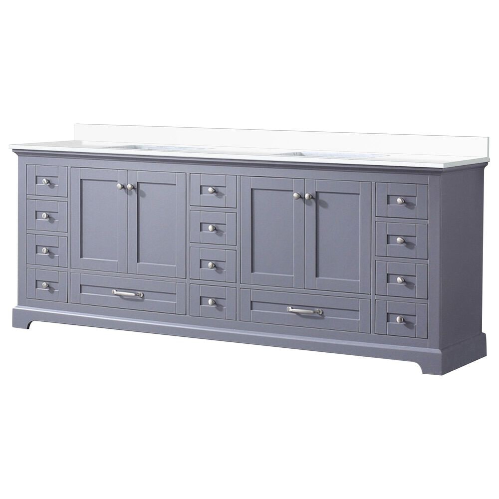 Lexora Home Dukes 84" Double Bathroom Vanity in Dark grey with 2 cm White Quartz Top and Rectangular Sinks, , large