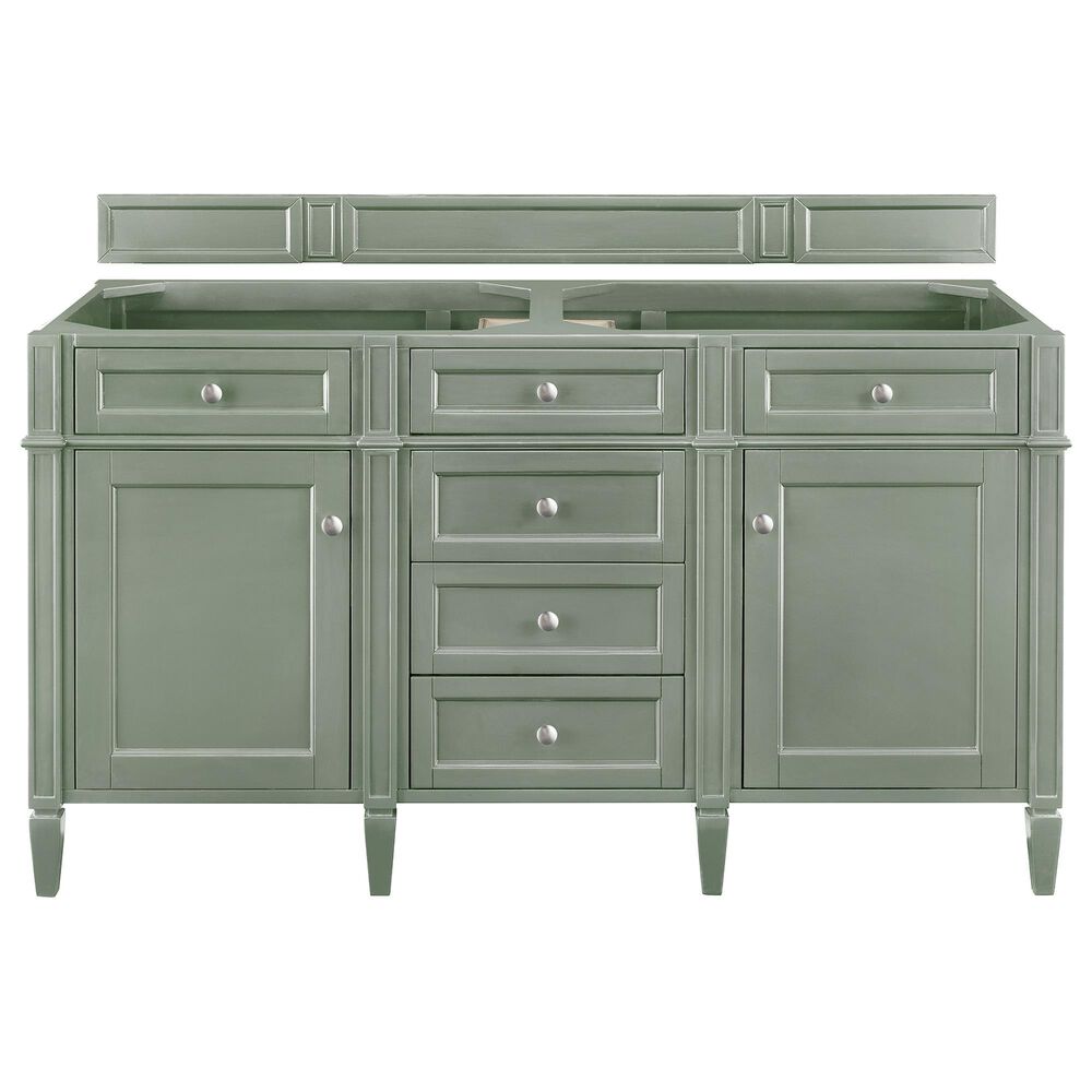 James Martin Brittany 60" Double Bathroom Vanity in Smokey Celadon with 3 cm Tajnar Eclos Top and Rectangular Sinks, , large