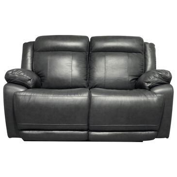 Bassett Evo Leather Recliner Loveseat with Power Headrest in Graphite, , large